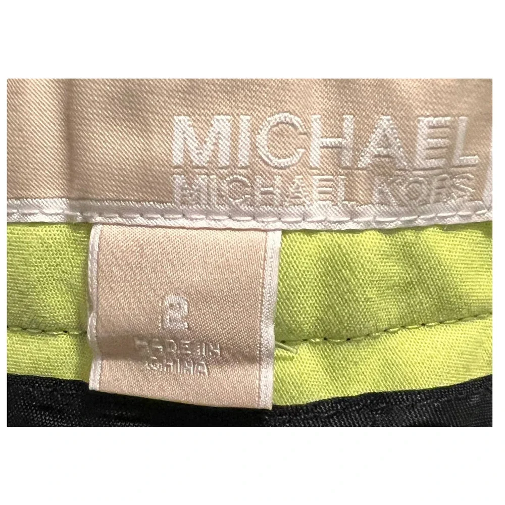 Michael Kors Cropped Pants Black with Lime‎ Green Waist Band Size 2